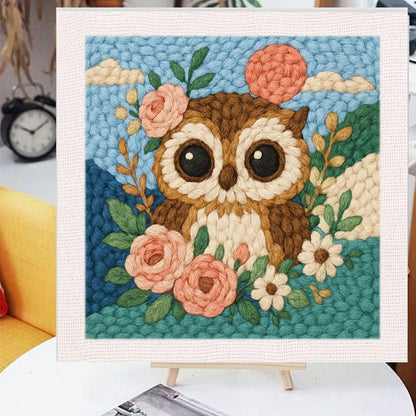 Punch Needle Embroidery Starter Kits With Frame 25cm x 25cm - Woodsy Owl