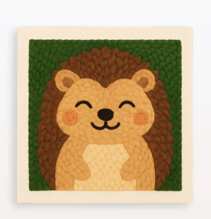 Punch Needle Embroidery Starter Kits With Frame 25cm x 25cm - Harry Hedgehog