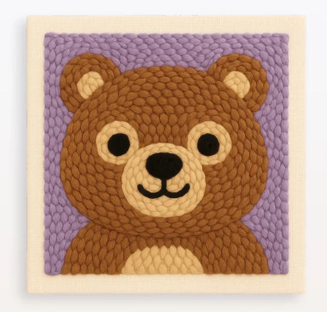 Punch Needle Embroidery Starter Kits With Frame 25cm x 25cm - Benjamin Bear
