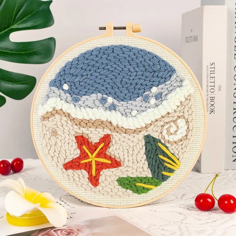 Punch Needle Kit - Beach Wave and Sand - Relaxing Needlework Set