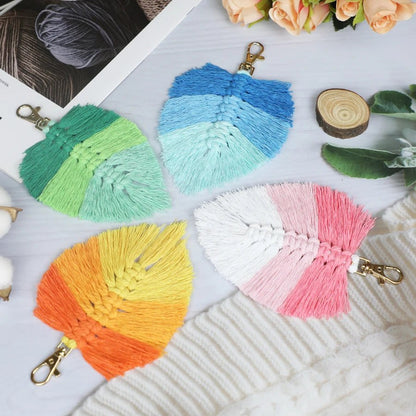 Rainbow Boho Leaf Macrame Key Ring Charm Kit