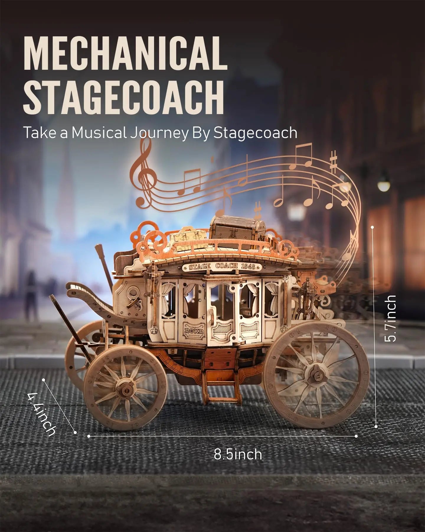 Rokr 3D Wooden Puzzle Model Mechanical Music Box - Stagecoach Carriage