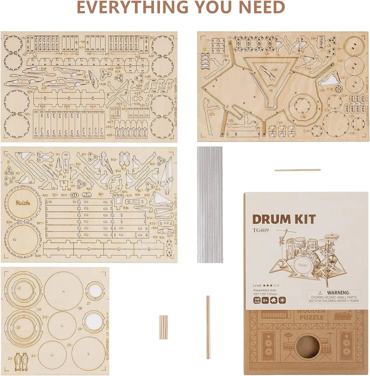 3d Model Craft Rolife Rolife 3D Wooden Puzzle Musical Instrument Model - Drum Kit – Craft ...