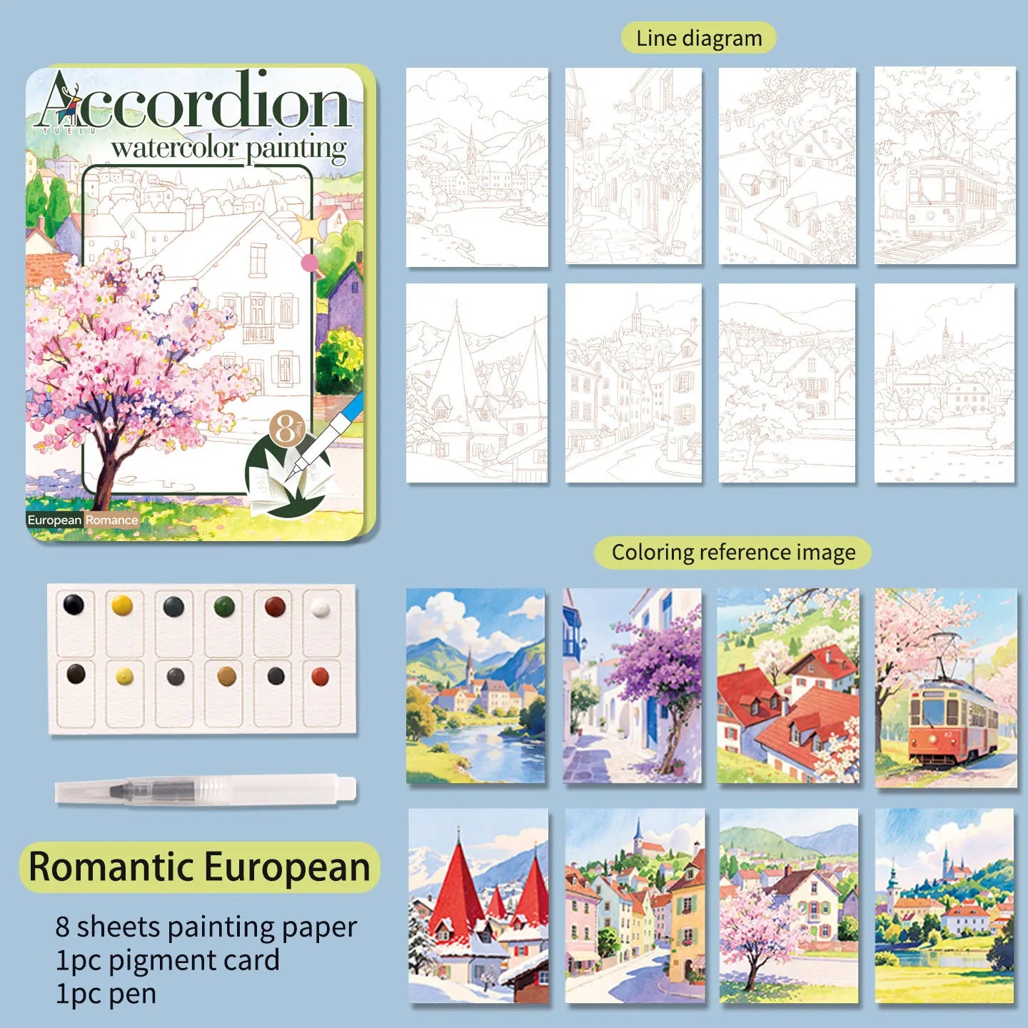 Folding Watercolour painting book set