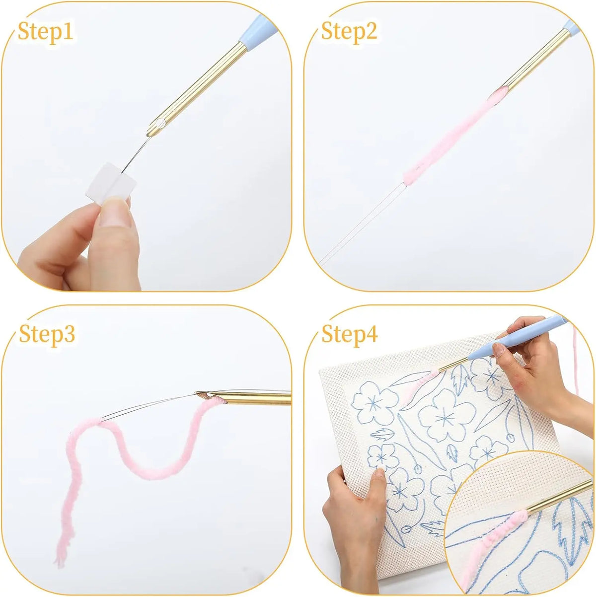 Punch Needle Embroidery Starter Kits With Frame 25cm x 25cm - Rocket Ship