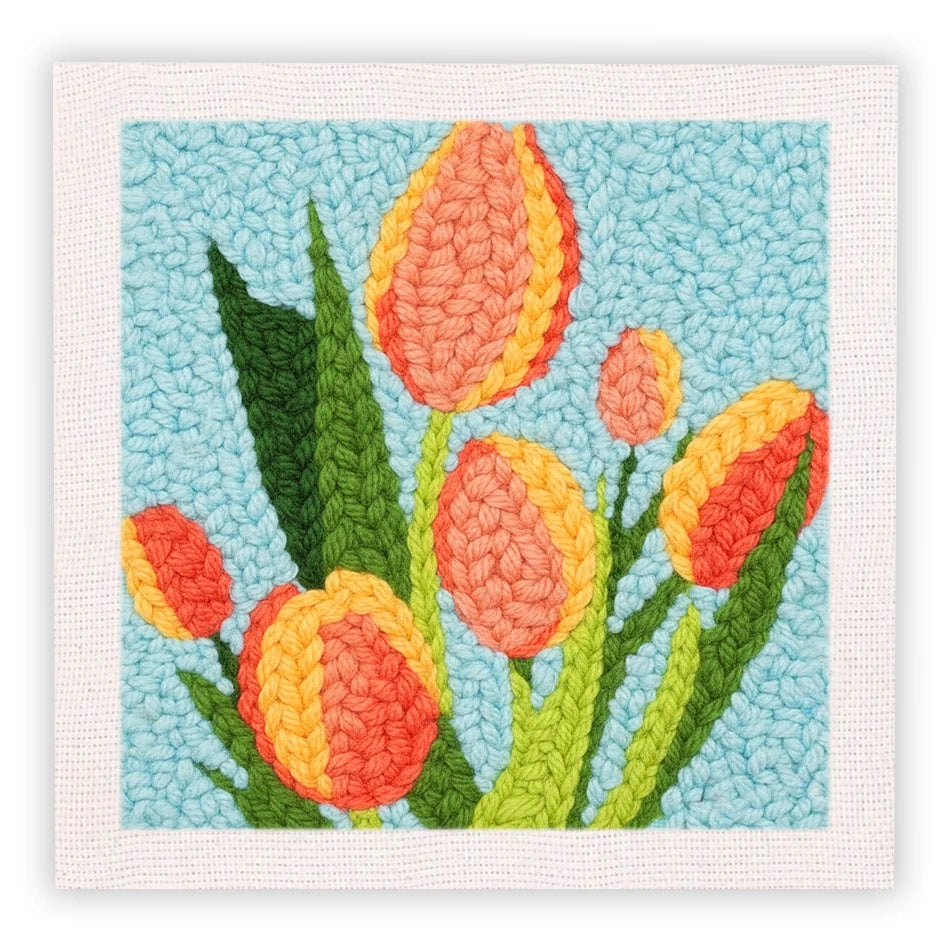 Punch Needle Embroidery Starter Kits With Frame 25cm x 25cm - Tulip Bunch