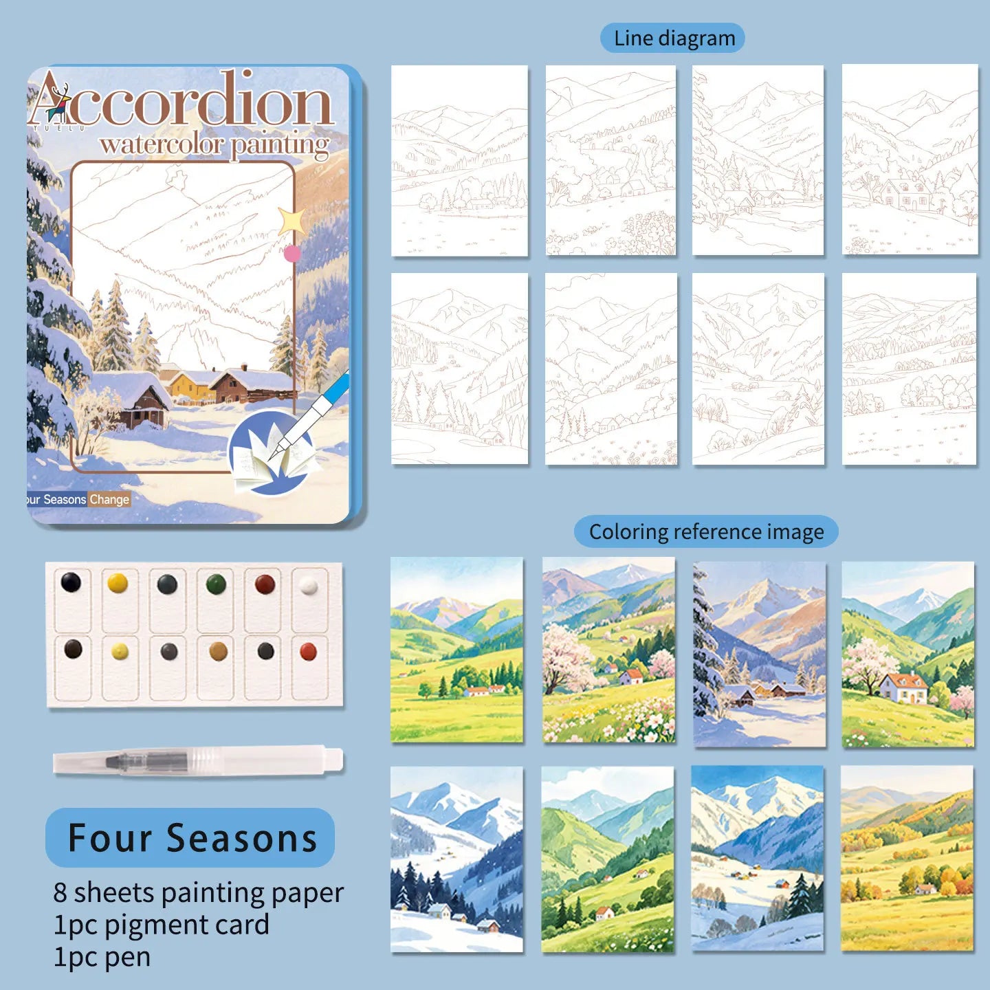 Folding Watercolour painting book set