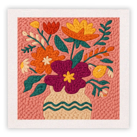 Punch Needle Embroidery Starter Kits With Frame 25cm x 25cm - Flower Vase Vintage