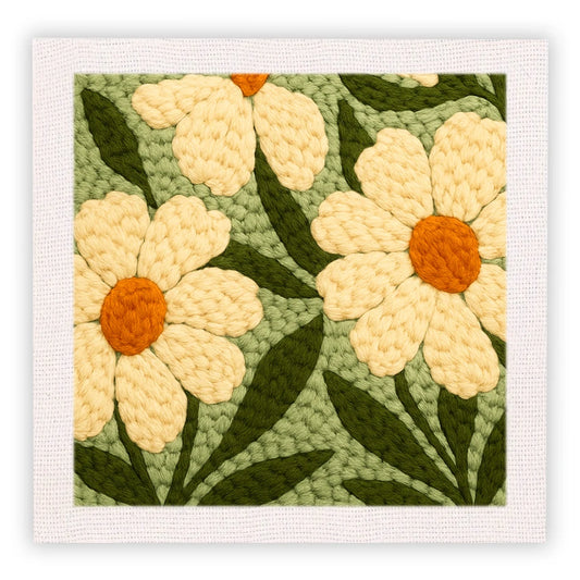 Punch Needle Embroidery Starter Kits With Frame 25cm x 25cm - Cream Daisies