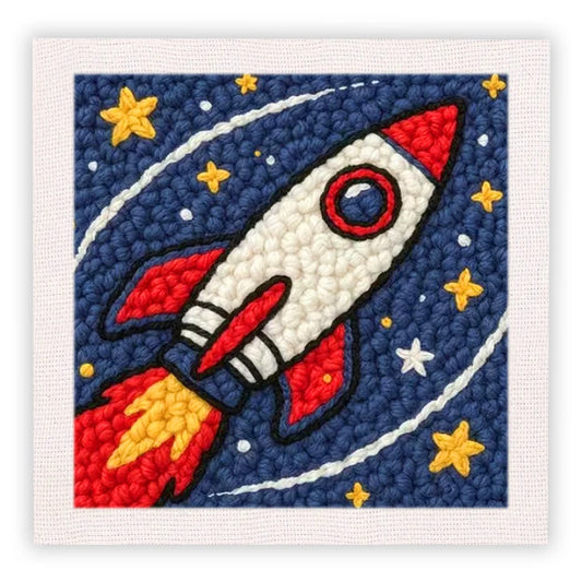 Punch Needle Embroidery Starter Kits With Frame 25cm x 25cm - Rocket Ship