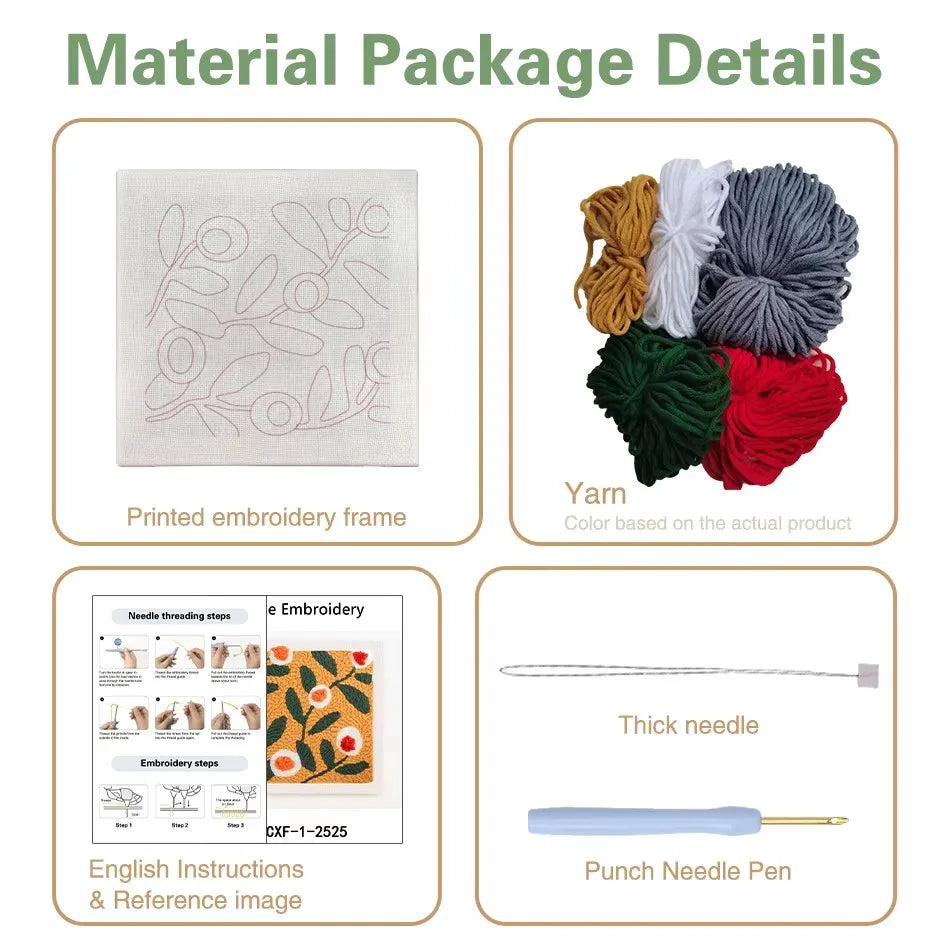 Punch Needle Embroidery Starter Kits With Frame 25cm x 25cm - Tulip Bunch
