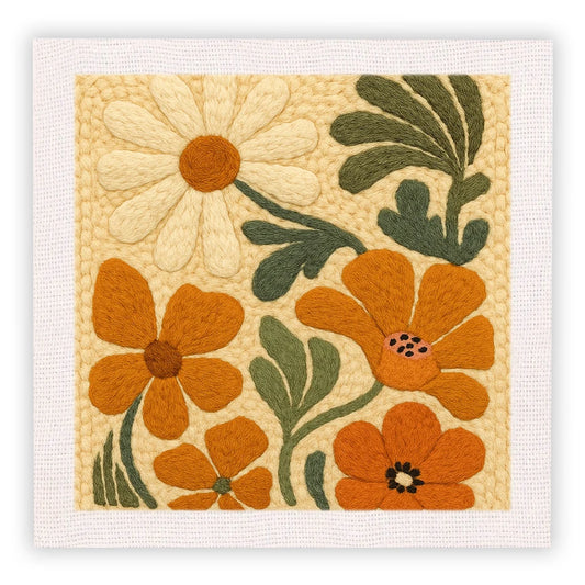 Punch Needle Embroidery Starter Kits With Frame 25cm x 25cm - Vintage Flowers