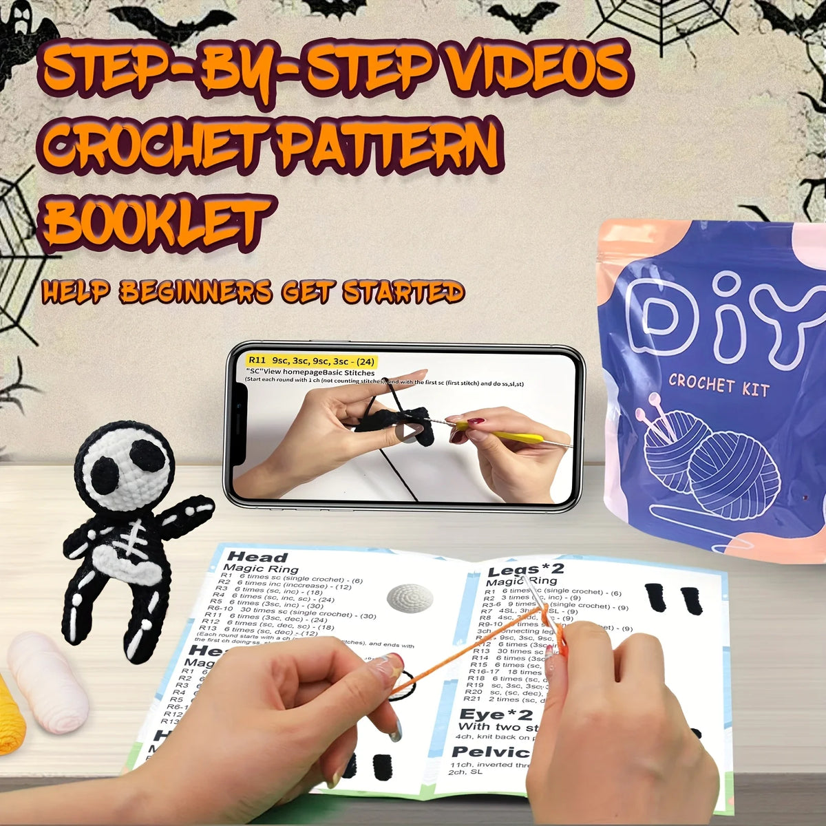 Small Halloween Skeleton Crochet Kit