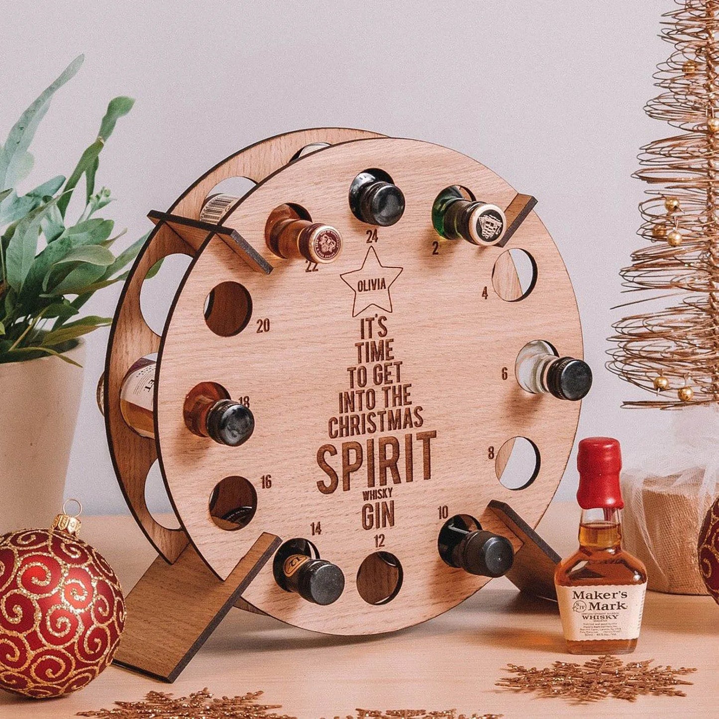 Wooden Adult Mini Spirit Bottle Christmas Advent Calendar