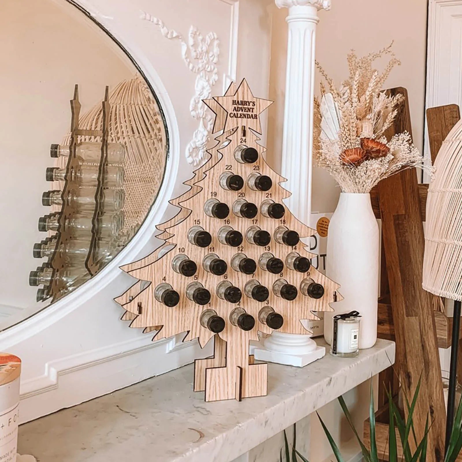 Wooden Christmas Tree Mini Sprit Bottle Advent Calendar