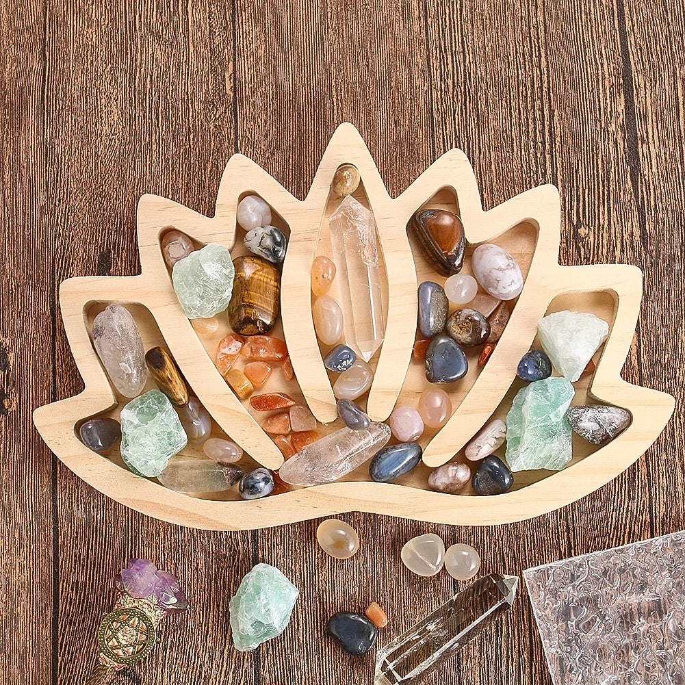 Wooden Lotus Flower Crystal Tray