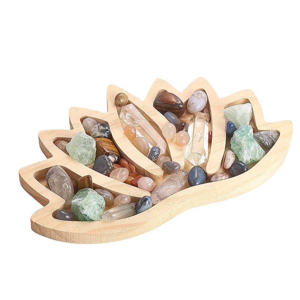 Wooden Lotus Flower Crystal Tray