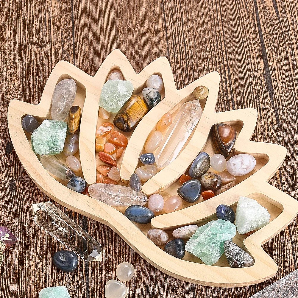 Wooden Lotus Flower Crystal Tray