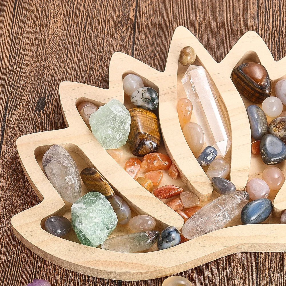 Wooden Lotus Flower Crystal Tray