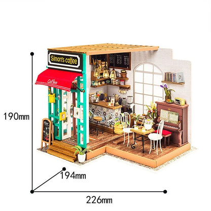 DIY Wooden Miniature Dollhouse Model Kit Coffee Shop Art