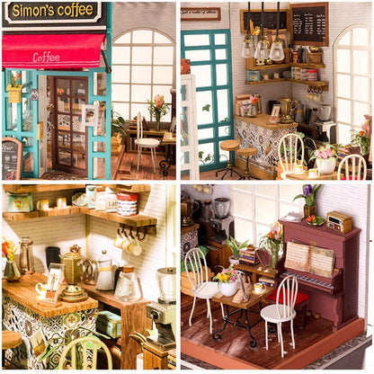 DIY Wooden Miniature Dollhouse Model Kit Coffee Shop Art