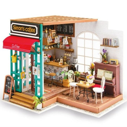 DIY Wooden Miniature Dollhouse Model Kit Coffee Shop Art