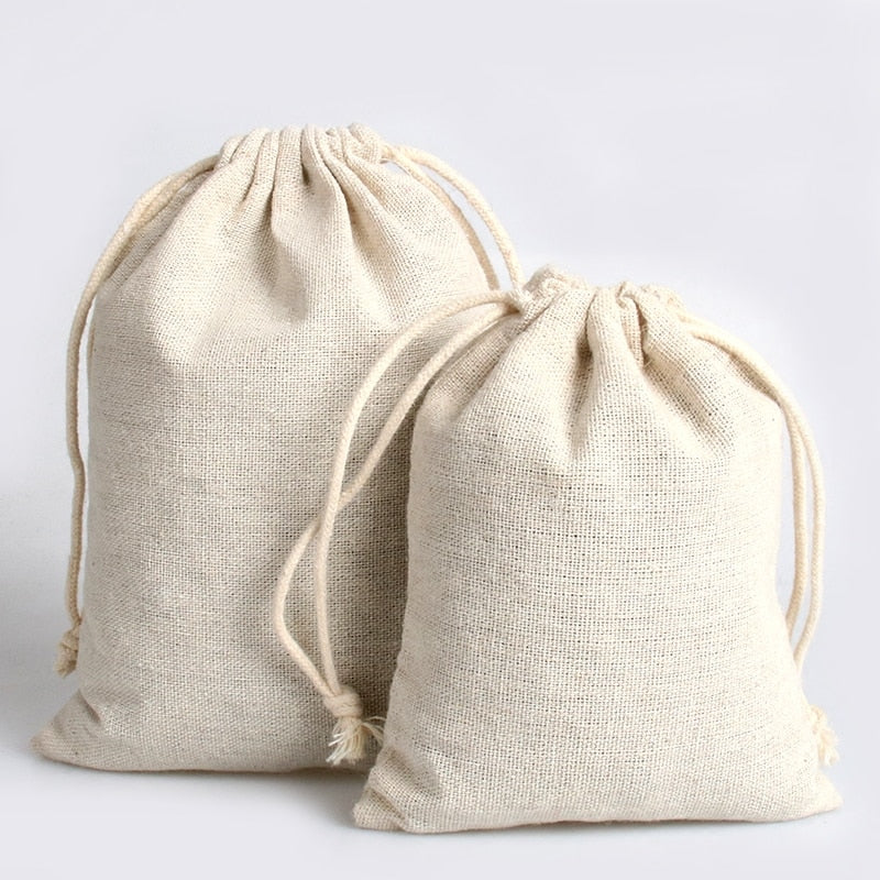 10 x Cotton Linen Drawstring Gift Bag Santa Sacks Blanks Blanks