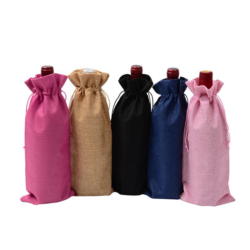 10 x Linen Wine Bottle Bags with Drawstring Blanks