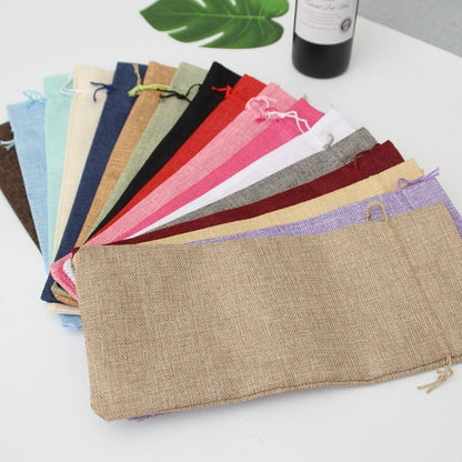 10 x Linen Wine Bottle Bags with Drawstring Blanks