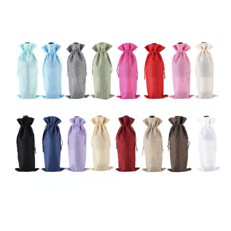 10 x Linen Wine Bottle Bags with Drawstring Blanks