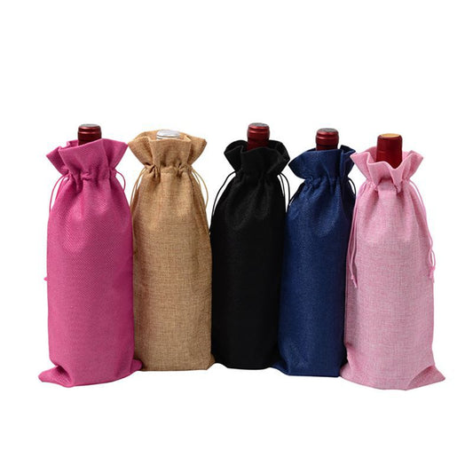 10 x Linen Wine Bottle Bags with Drawstring Blanks