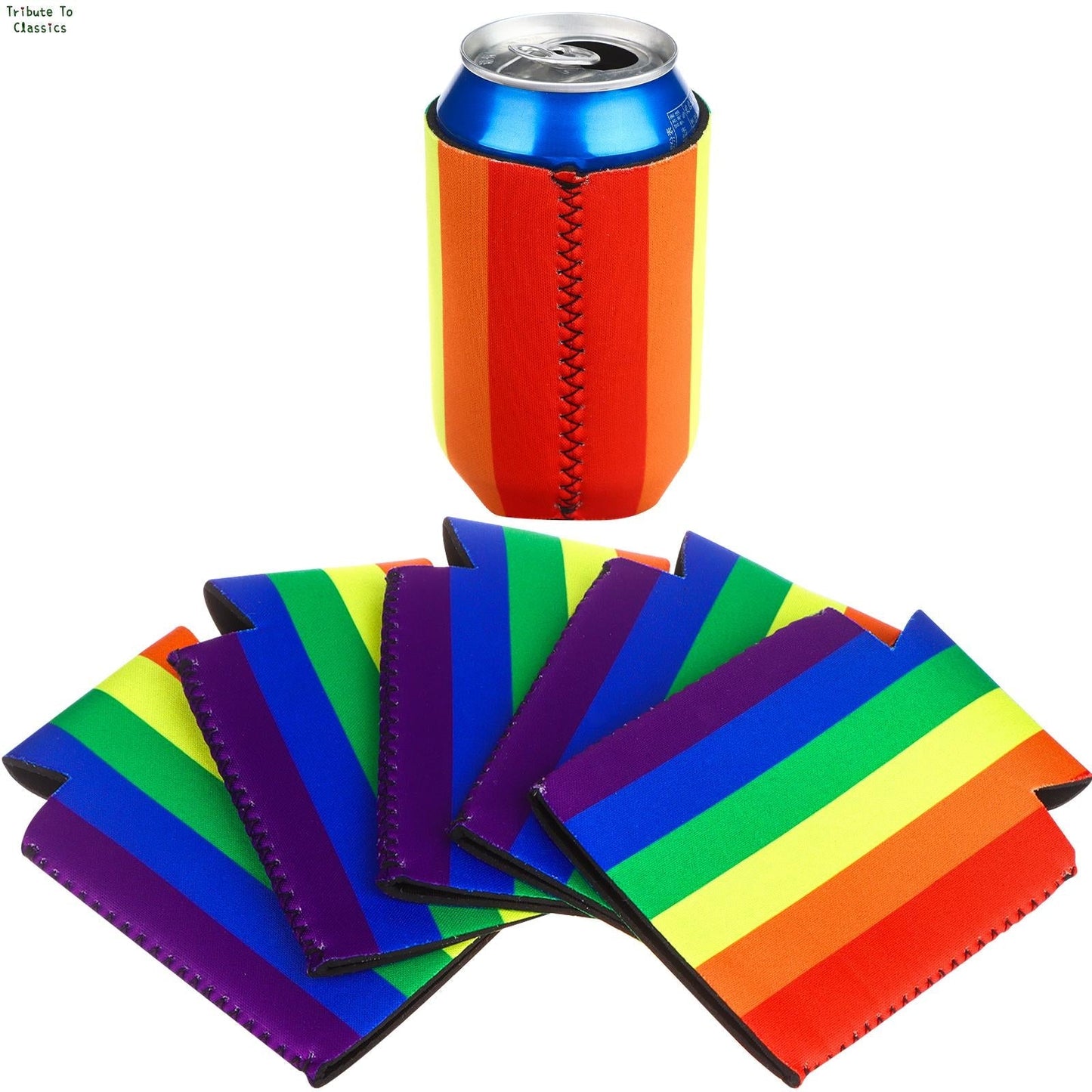12 Pack Rainbow Striped Beer Can Coolers Neoprene Blanks