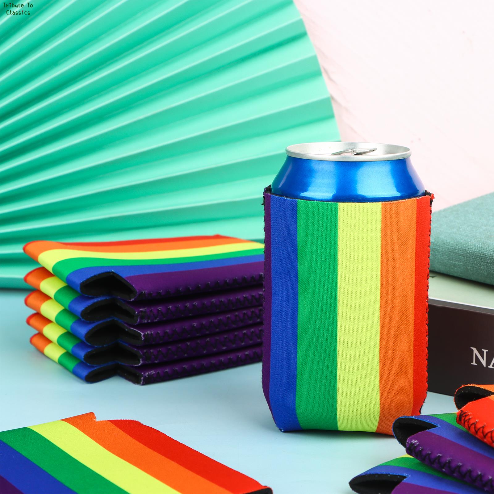 12 Pack Rainbow Striped Beer Can Coolers Neoprene Blanks