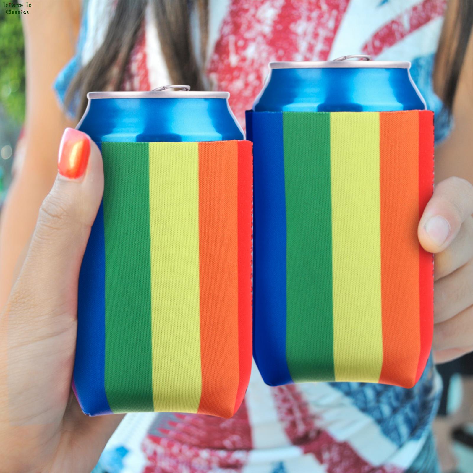 12 Pack Rainbow Striped Beer Can Coolers Neoprene Blanks