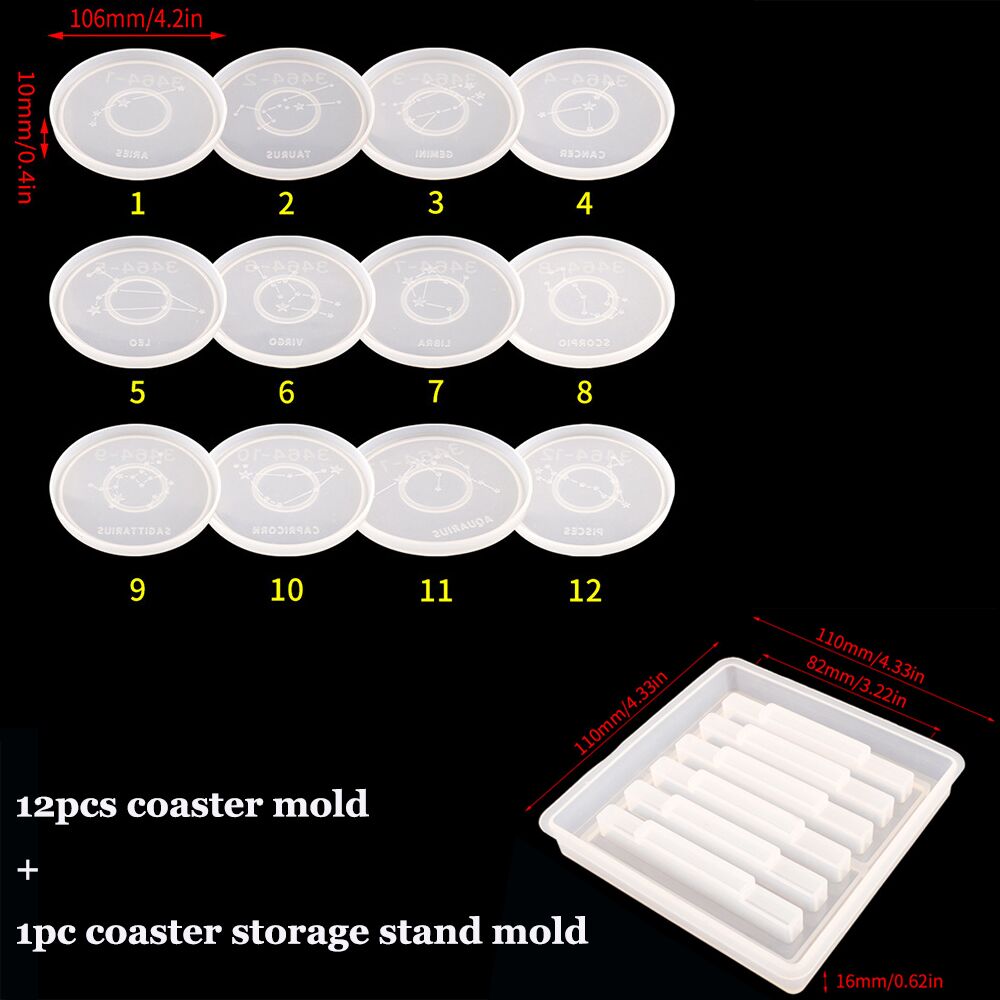 12PCS/Set Zodiac Coasters Silicone Moulds Resin