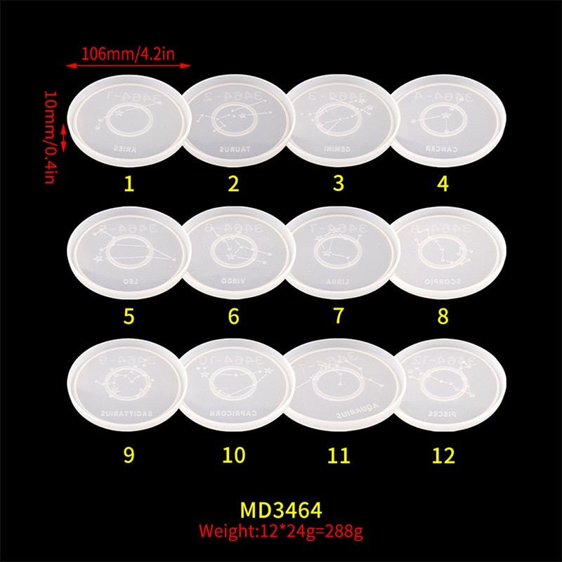 12PCS/Set Zodiac Coasters Silicone Moulds Resin