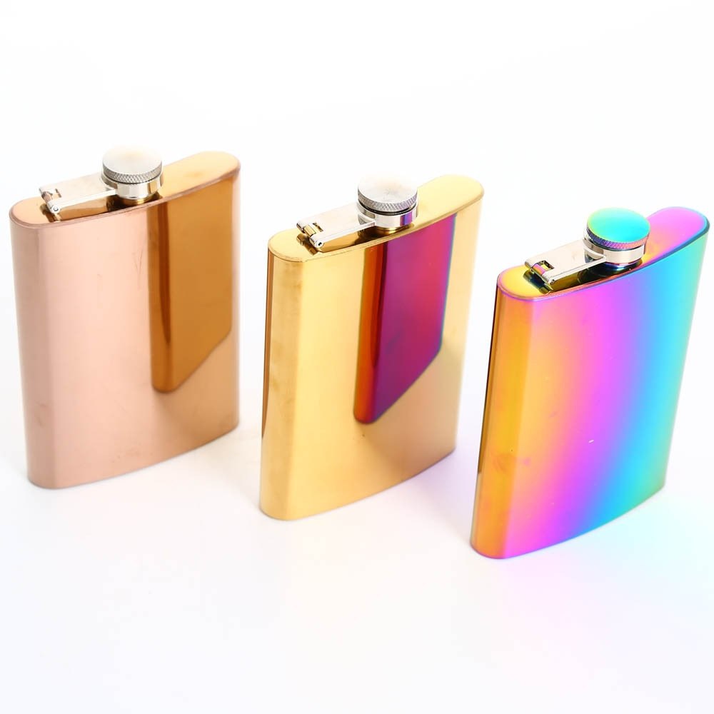 225ml Rainbow Gold Rose Stainless Steel Hip Flask Set Blanks