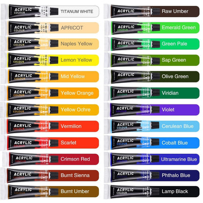 24 Colour Acrylic Paint, Canvas, Brush & Palette Starter Pack Paint