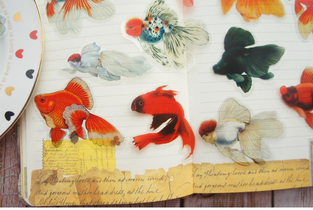 28pcs Goldfish Transparent Large PVC Stickers Resin