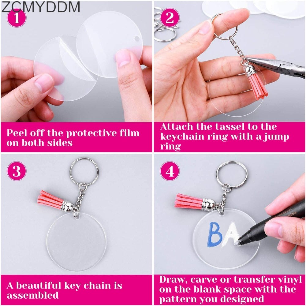 30 x Clear Acrylic Key Ring Sets - Circle & Hexagon 