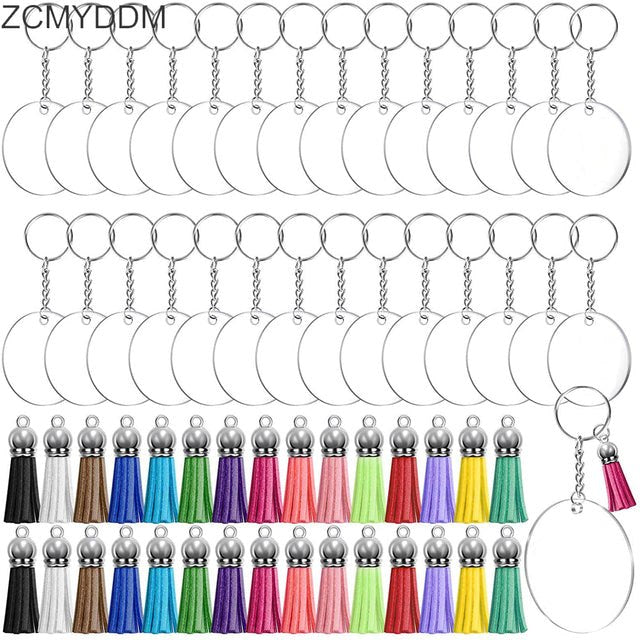 30 x Clear Acrylic Key Ring Sets - Circles 