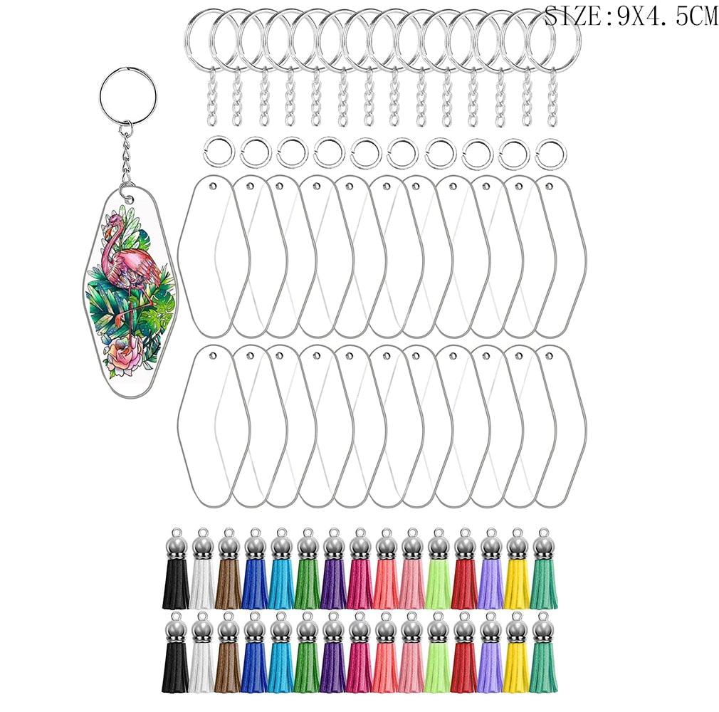 30 x Clear Acrylic Key Ring Sets - Diamond 