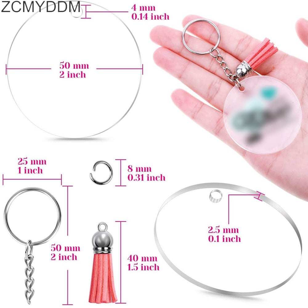 30 x Clear Acrylic Key Ring Sets - Rectangle 