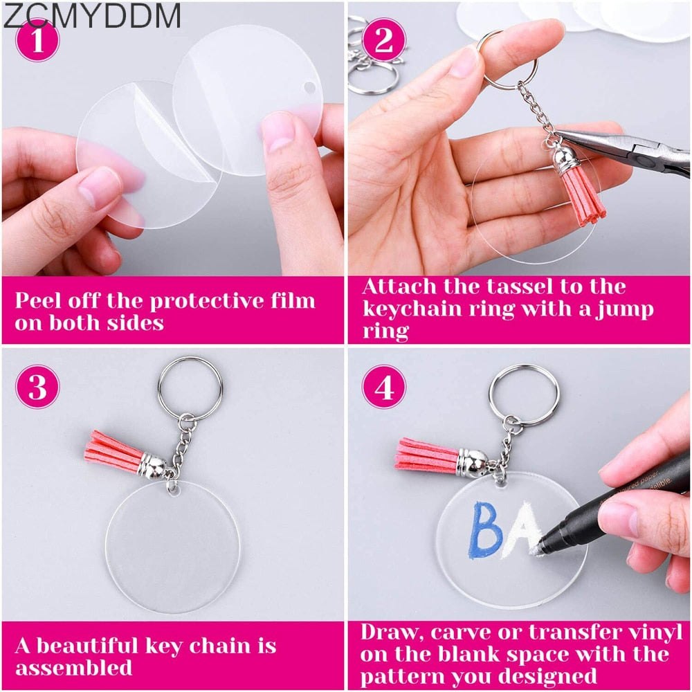 30 x Clear Acrylic Key Ring Sets - Square 