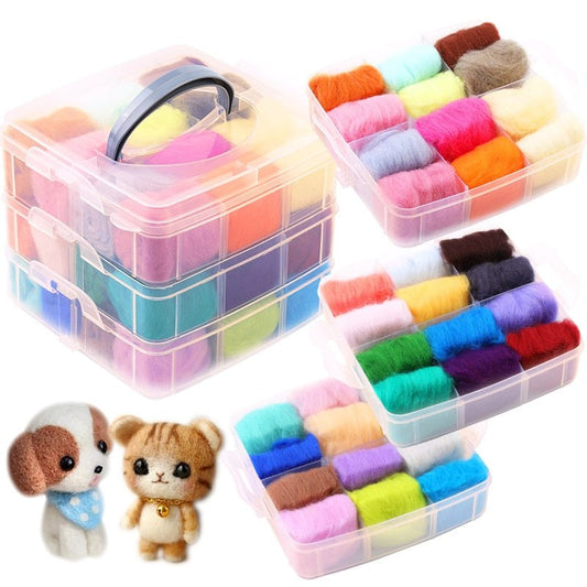 36 Assorted Colour Felting Wool & Bonus Stroage box Wool Felting Kits
