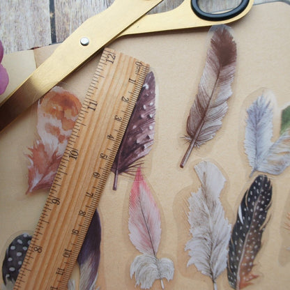 38pcs Feathers Transparent Large PVC Stickers Resin