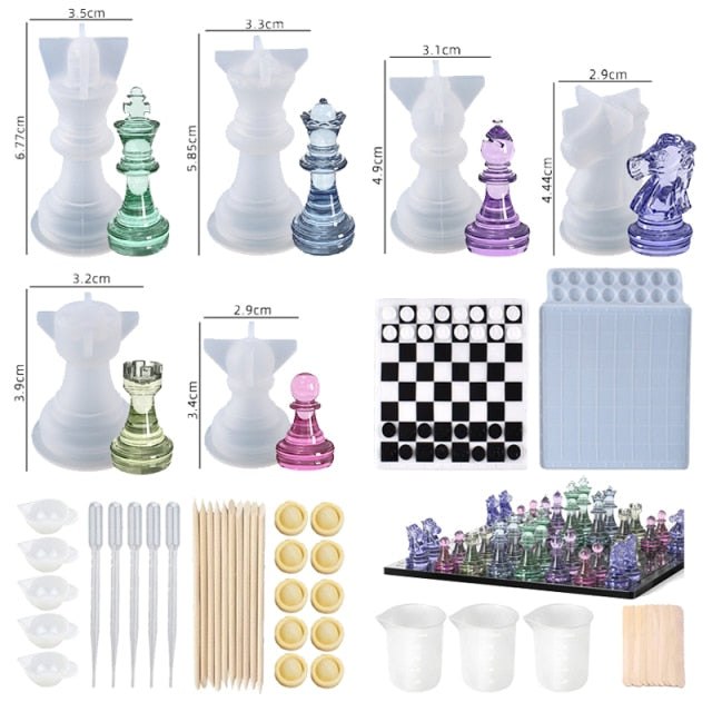 Chess Piece Set Silicone Mould Kit DIY Epoxy Resin Moulds