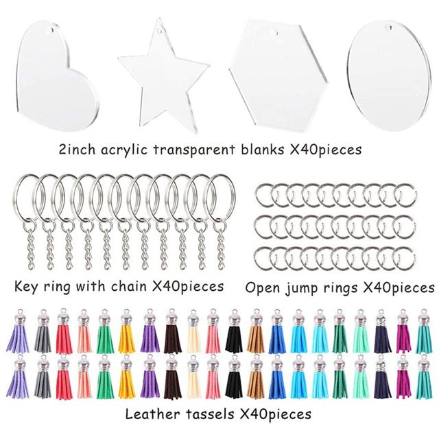 40 x Clear Acrylic Key Ring Sets - Mixed – Craft Outlet Australia