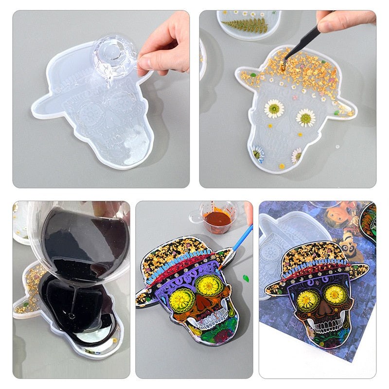 4Pcs/set DIY Skull Shaped Coaster Silicone Moulds Resin Mould