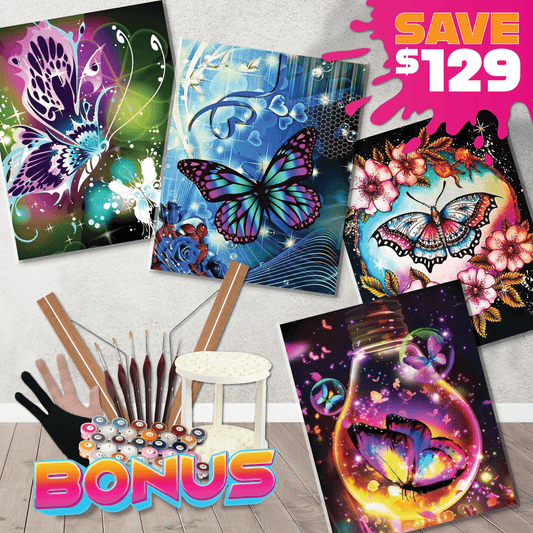 4pc Paint By Numbers Starter Bundle - Beautiful Butterflies Paint By Numbers